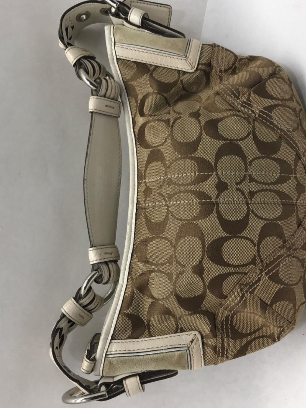 Authentic Vintage 2000’s Coach Signature Canvas Hobo Bag in Khaki/Chalk